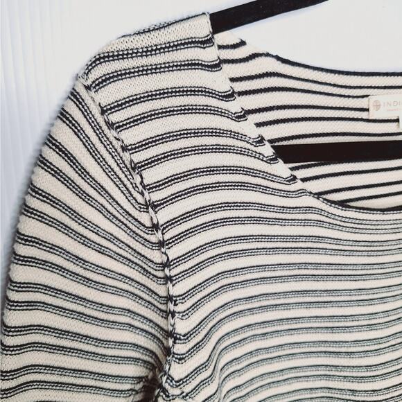 Indigenous Organic Cotton Sweater Striped Small Hand Loomed Peru Fisherman - Picture 7 of 9